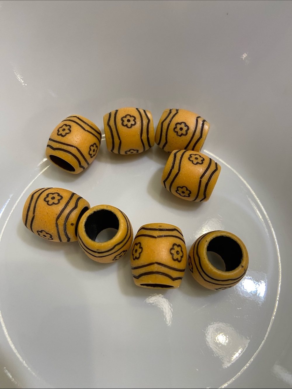 Large Hole, Yellow Floral Wood Type Beads for Hair, Macrame, or Jewelry